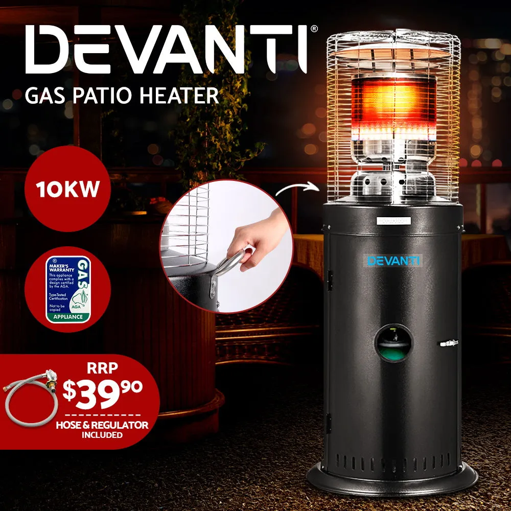 10kW Stainless Steel Gas Patio Heater, Freestanding - Devanti