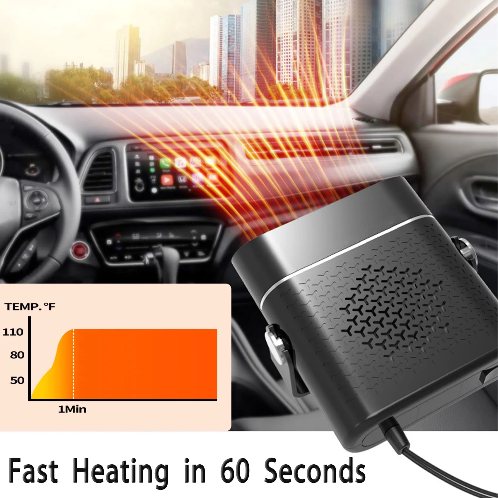 12V Car Heater That Plugs Into Cigarette Lighter for All Kinds of 12V Vehicle, 150W Protable 2 in 1 Car Defroster Heater - Quick Heating and Defrosting