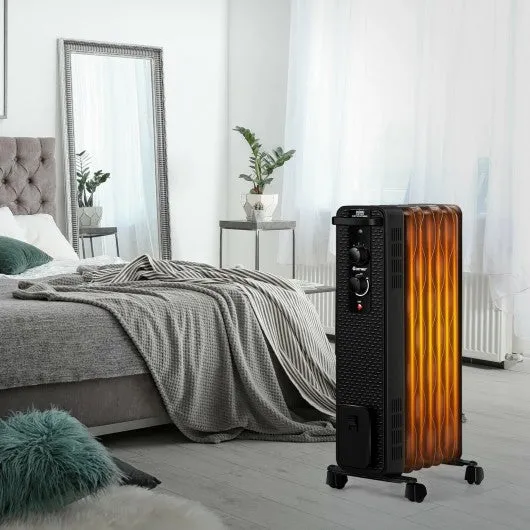 1500 W Oil-Filled Heater Portable Radiator Space Heater w/ Adjustable Thermostat