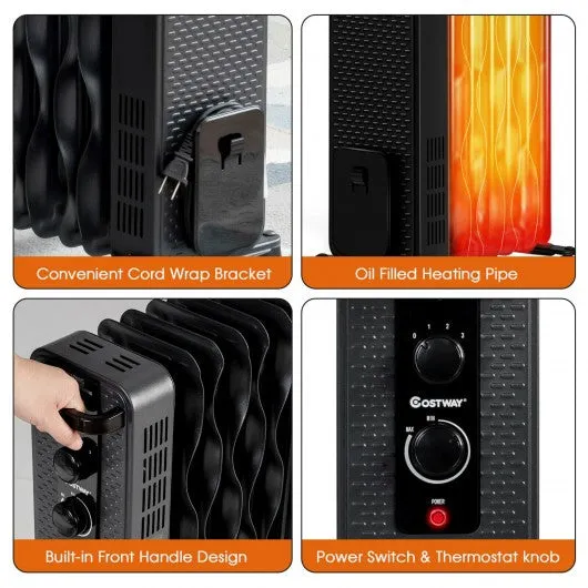 1500 W Oil-Filled Heater Portable Radiator Space Heater w/ Adjustable Thermostat