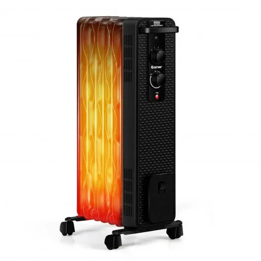 1500 W Oil-Filled Heater Portable Radiator Space Heater w/ Adjustable Thermostat