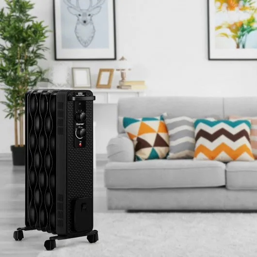 1500 W Oil-Filled Heater Portable Radiator Space Heater w/ Adjustable Thermostat