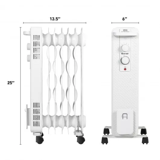 1500 W Oil-Filled Heater Portable Radiator Space Heater w/Adjustable Thermostat