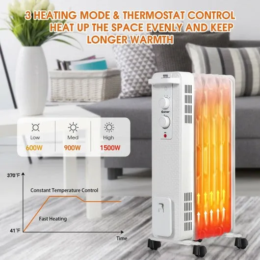 1500 W Oil-Filled Heater Portable Radiator Space Heater w/Adjustable Thermostat