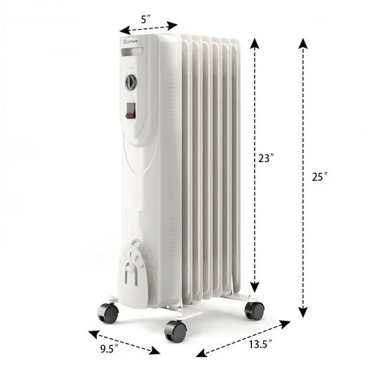 1500W 7-Fin Portable Electric Oil Filled Radiator Heater