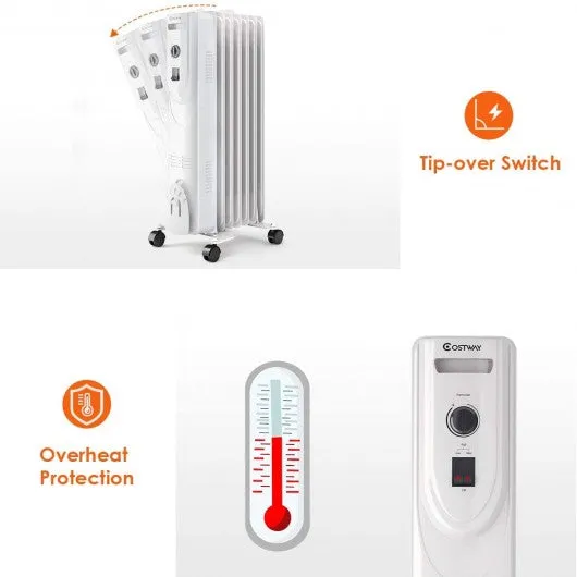 1500W 7-Fin Portable Electric Oil Filled Radiator Heater