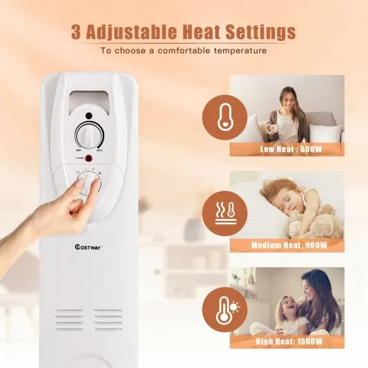 1500W Oil Filled Radiator Portable Heater with Adjustable Thermostat