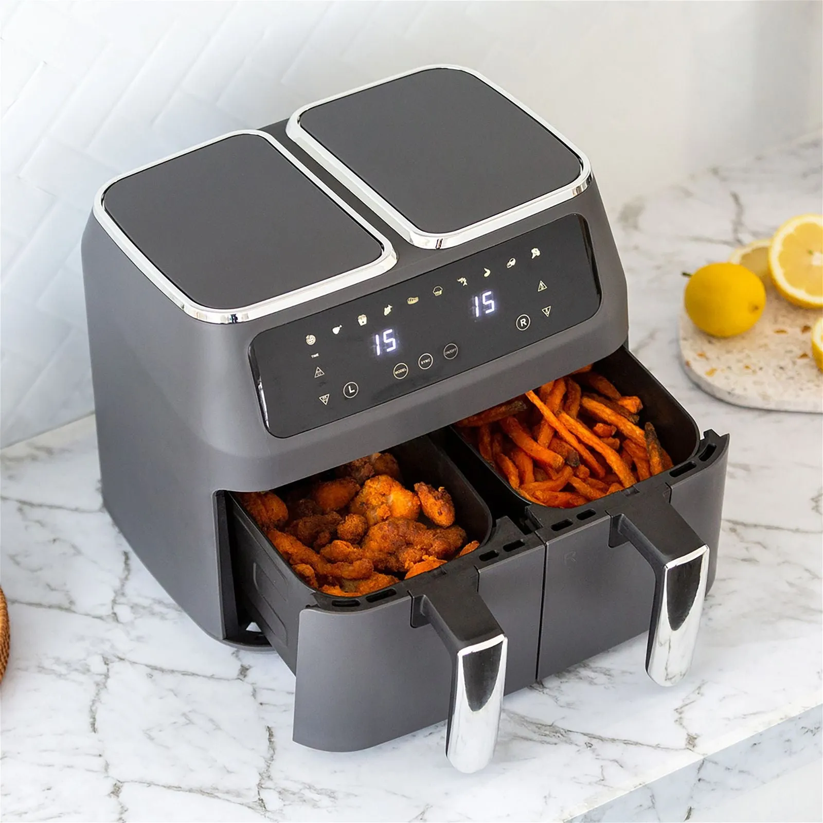 8L Dual Zone Digital Air Fryer with 200C, 10 Cooking Programs