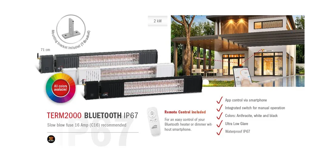 Burda Term 2000 Bluetooth IP67 - Burda Waterproof Infrared Outdoor Heater