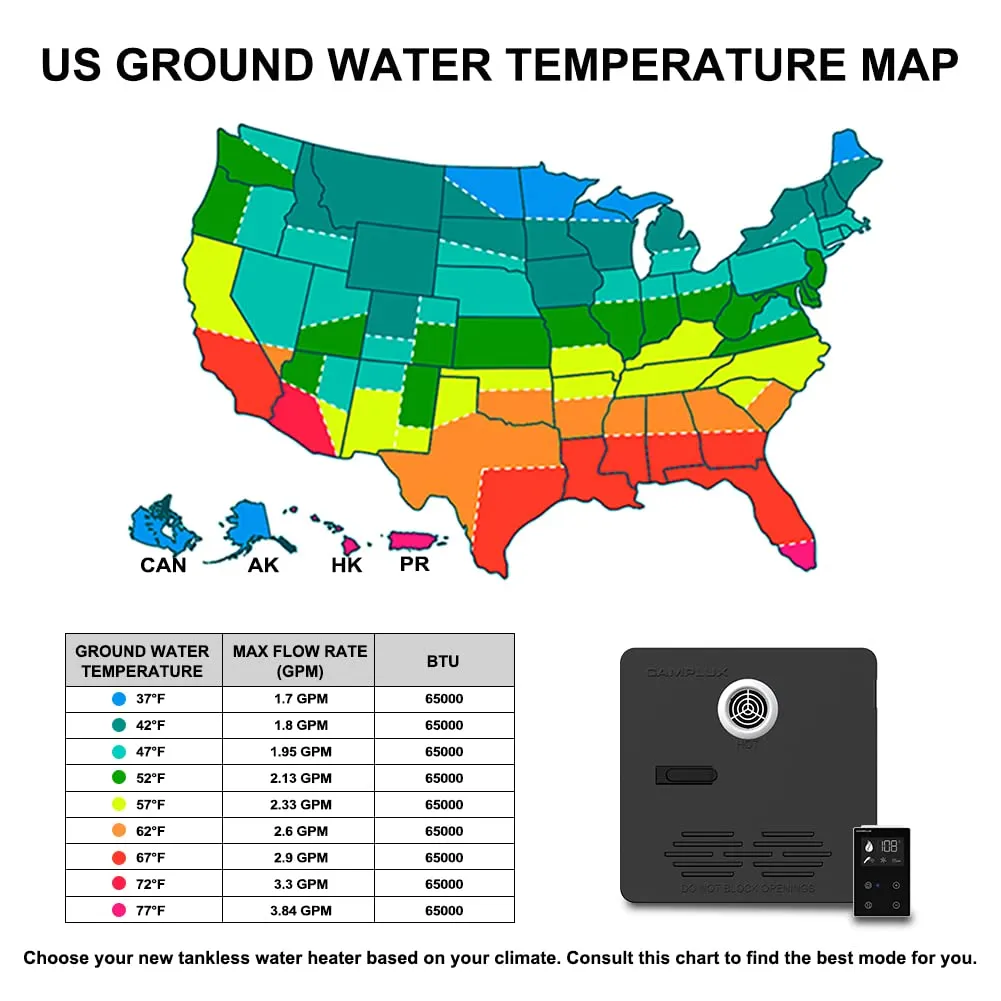 Camplux 2.64 GPM RV Tankless Hot Water Heaters w/ Door & Remote Control - Black