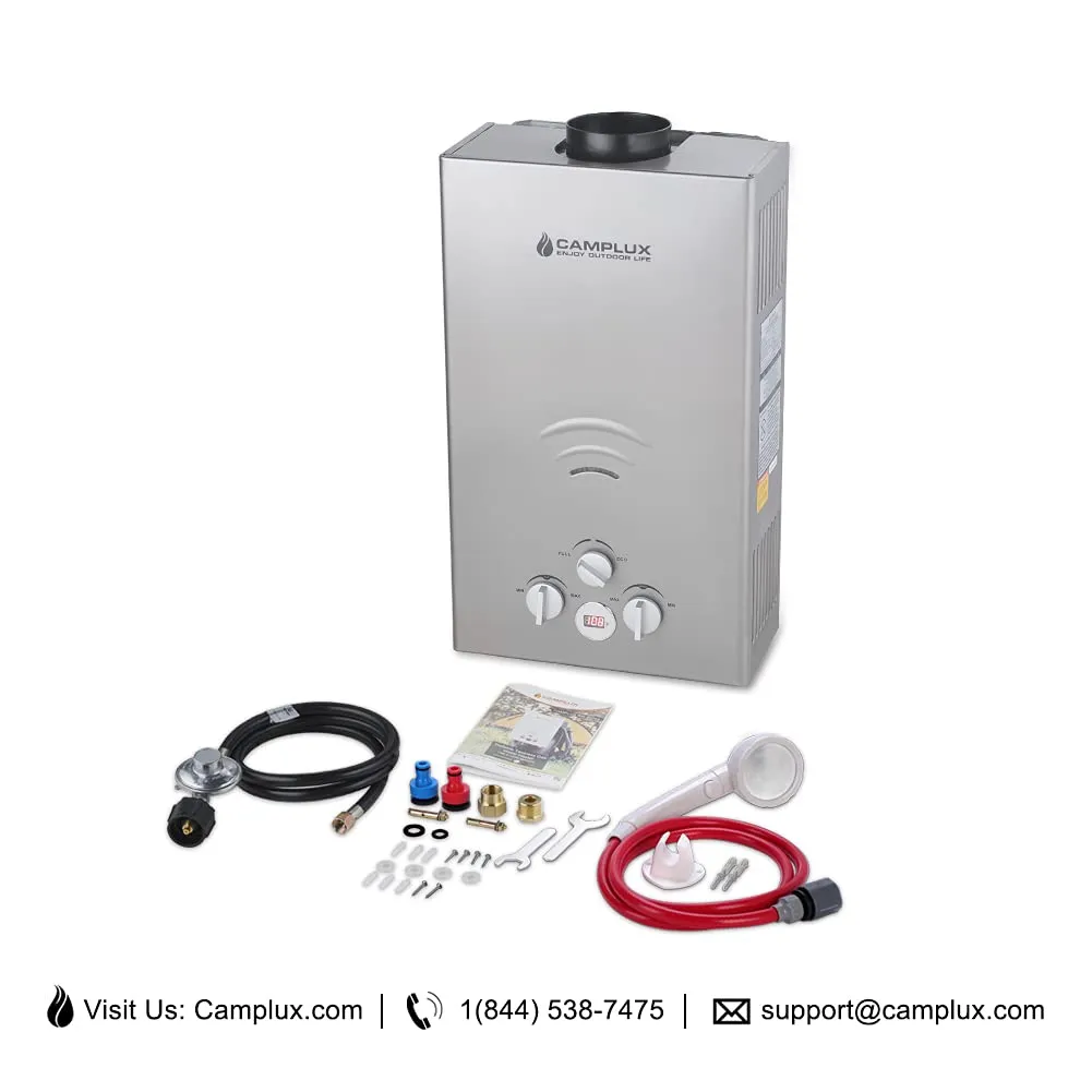 Camplux Gray Outdoor Portable Propane Tankless Water Heater - 10L 2.64 GPM