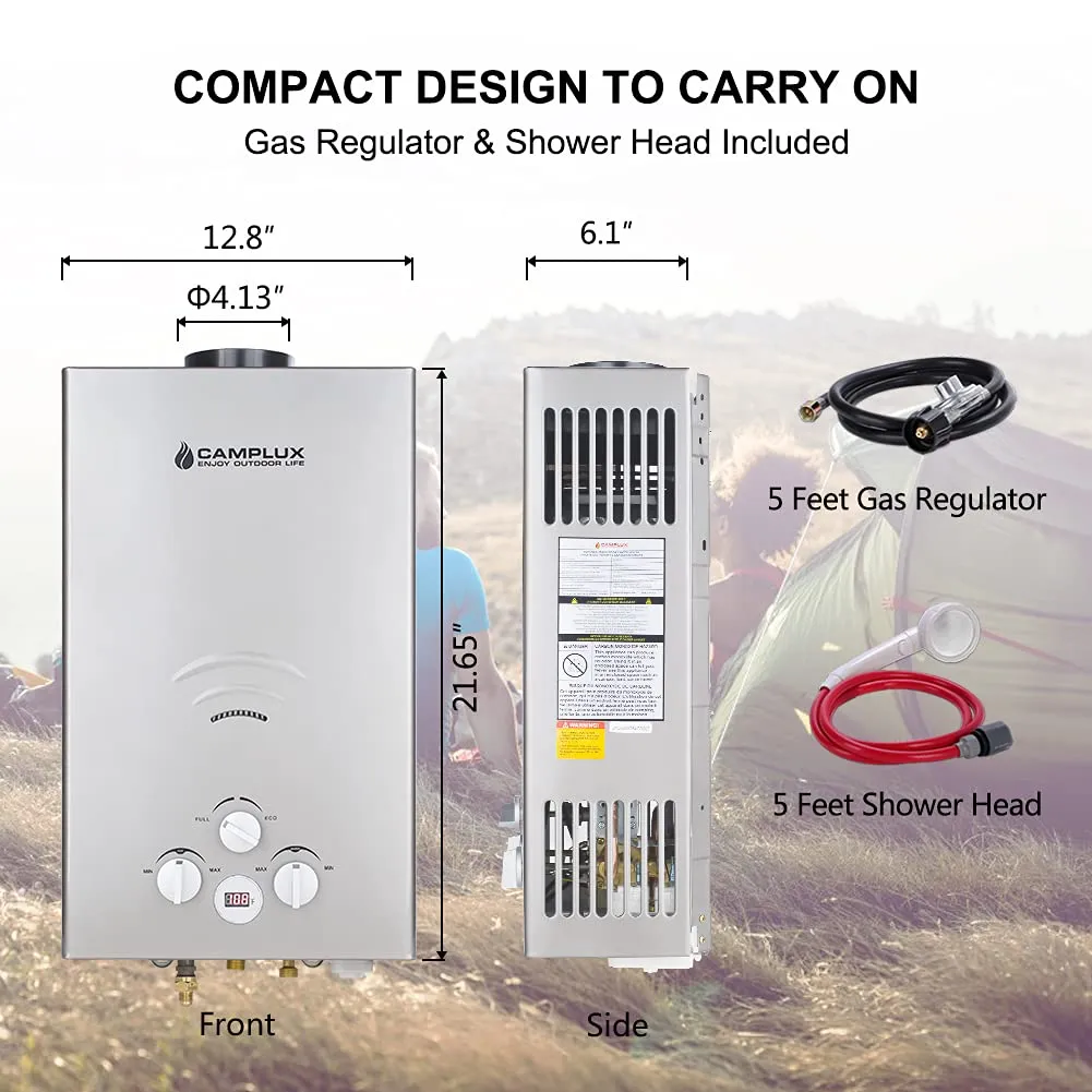 Camplux Gray Outdoor Portable Propane Tankless Water Heater - 10L 2.64 GPM