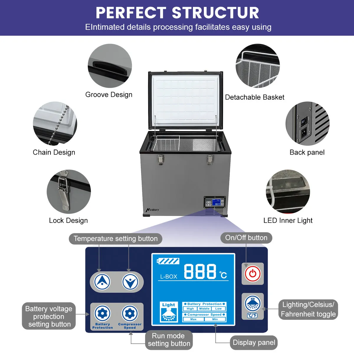 F46 Portable Refrigerator, 60L Fast Freezing Energy Saving