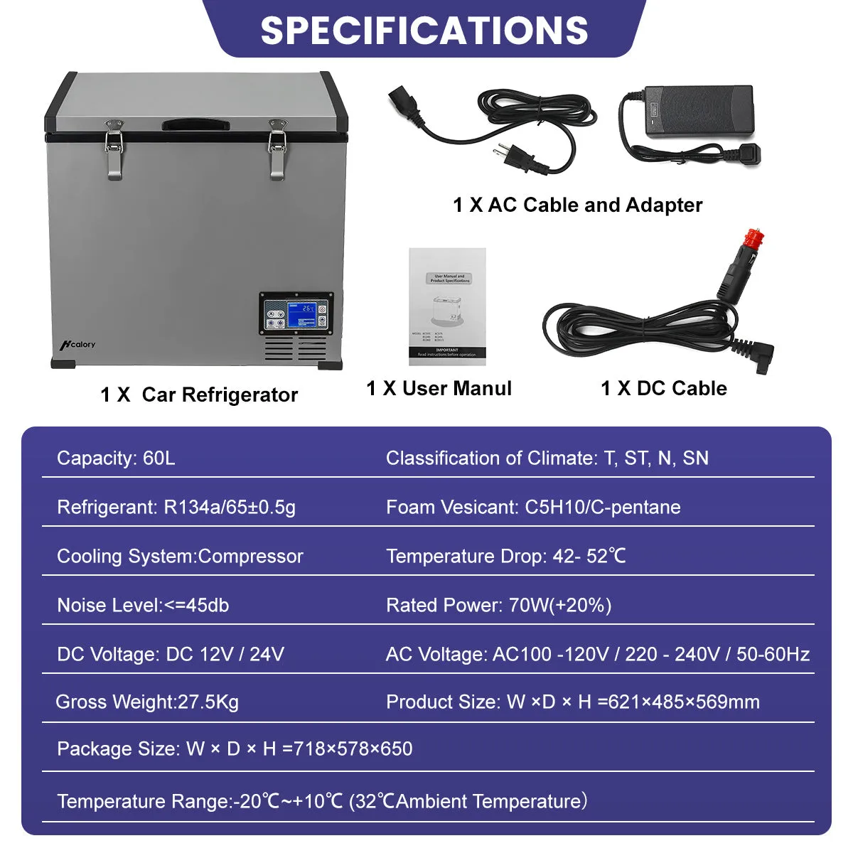 F46 Portable Refrigerator, 60L Fast Freezing Energy Saving