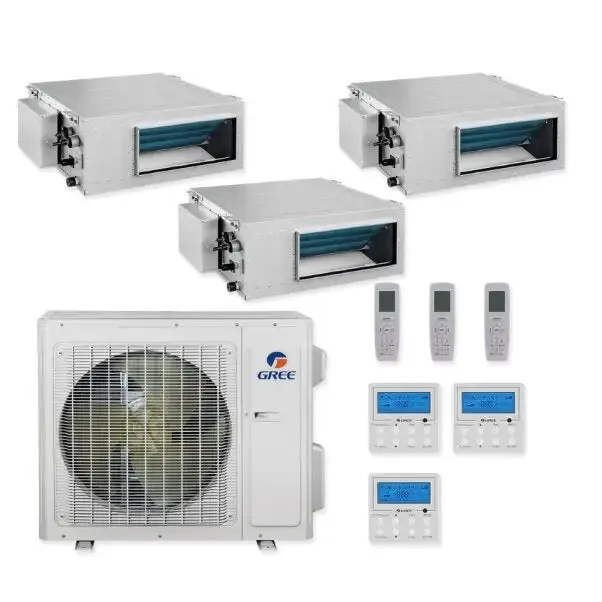 GREE Multi Gen2 Series 30,000 BTU 3-Zone Concealed Duct 9K 12K 18K Ductless Mini-Split System