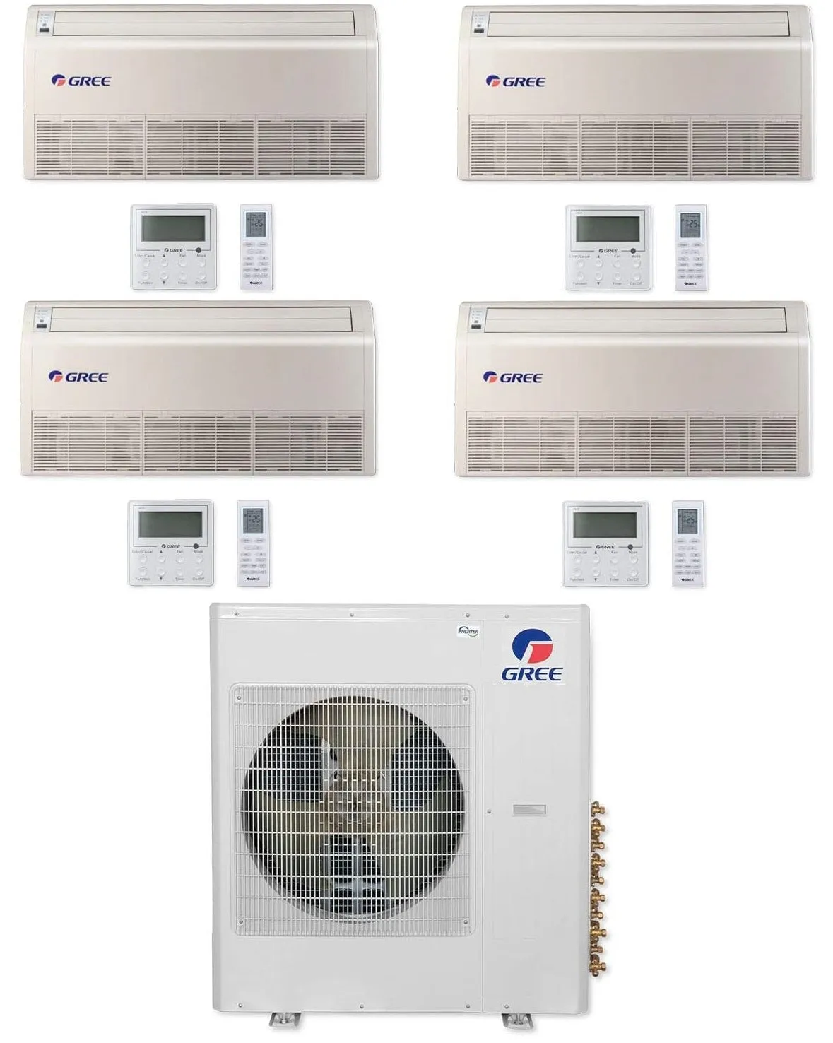 GREE Multi Gen2 Series 30,000 BTU 4-Zone Universal Floor/Ceiling 9K 9K 9K 9K Ductless Mini-Split System