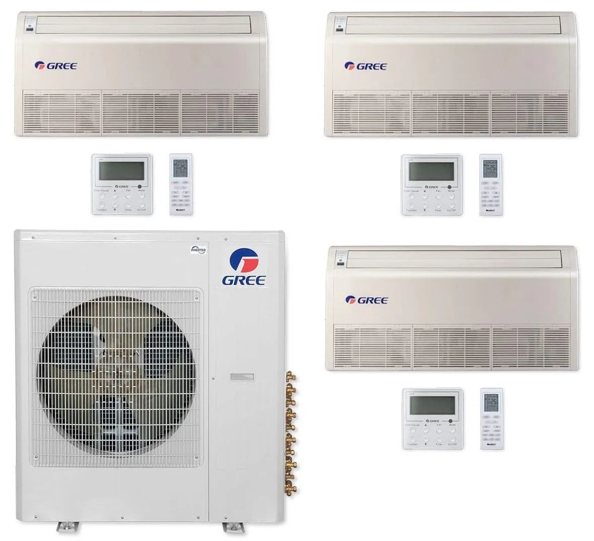 GREE Multi Gen2 Series 42,000 BTU 3-Zone Universal Floor/Ceiling 18K 18K 24K Ductless Mini-Split System