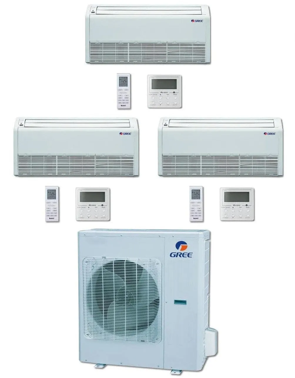 GREE Multi  Ultra Series 42,000 BTU 3-Zone Universal Floor/Ceiling 12K 12K 18K Ductless Mini-Split System