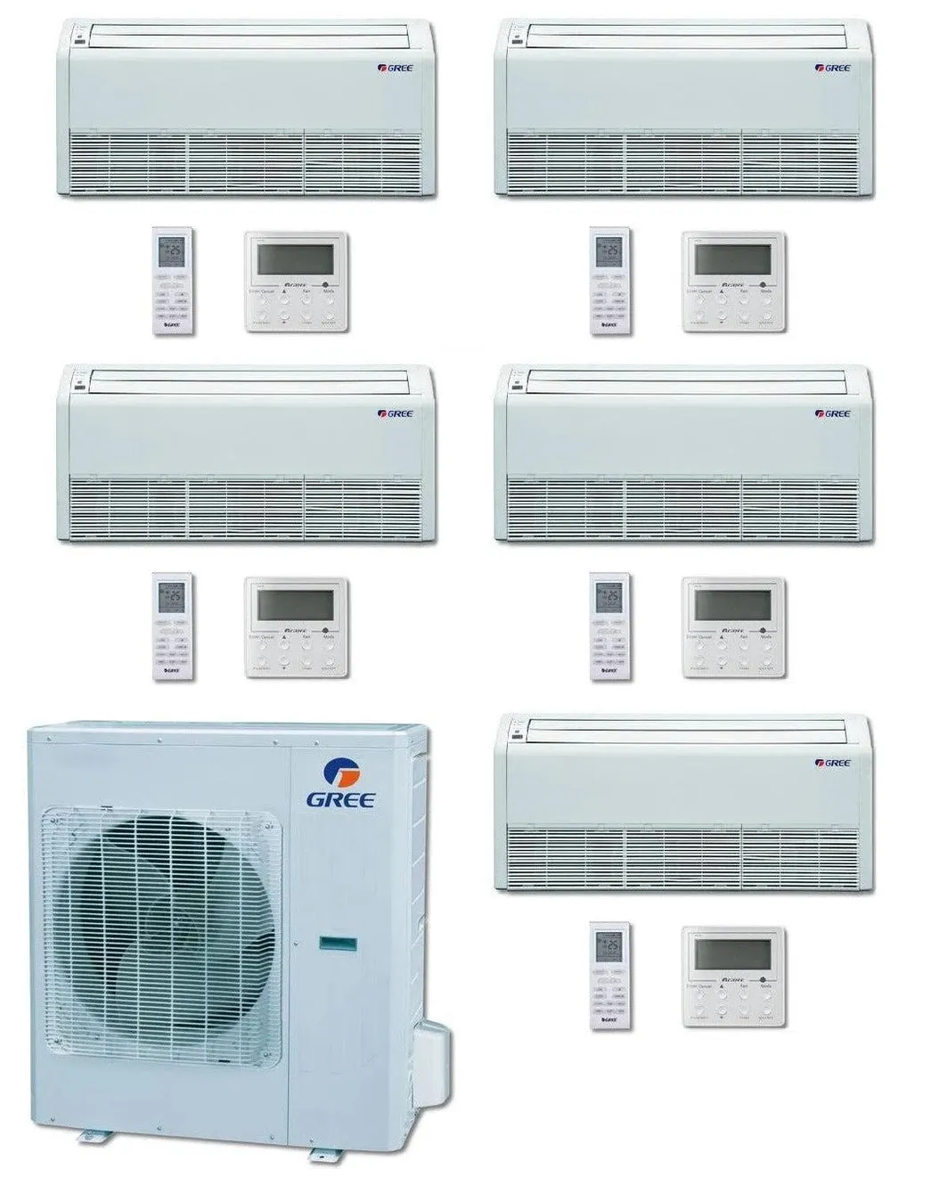 GREE Multi  Ultra Series 42,000 BTU 5-Zone Universal Floor/Ceiling 9K 9K 12K 12K 12K Ductless Mini-Split System