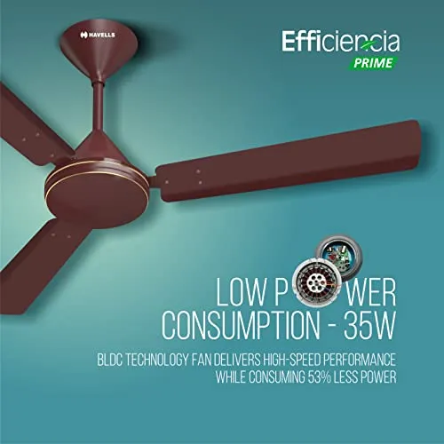 Havells 1200 mm Efficiencia Prime High Speed, BLDC Motor, Energy Efficient with Remote Control Ceiling Fan (Brown)