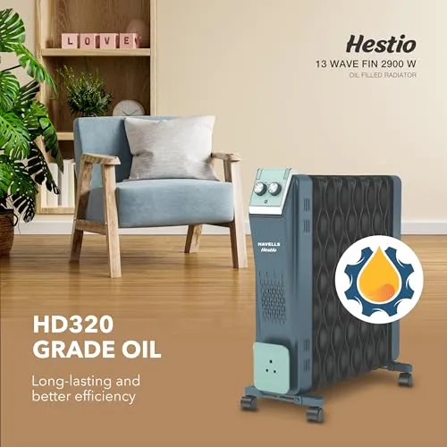 Havells Hestio 13 Wave Fin OFR 2900 Watt with 3 Heat Setting "1000W/1500W/2500W" & PTC Heater 400W (Blue & Black)