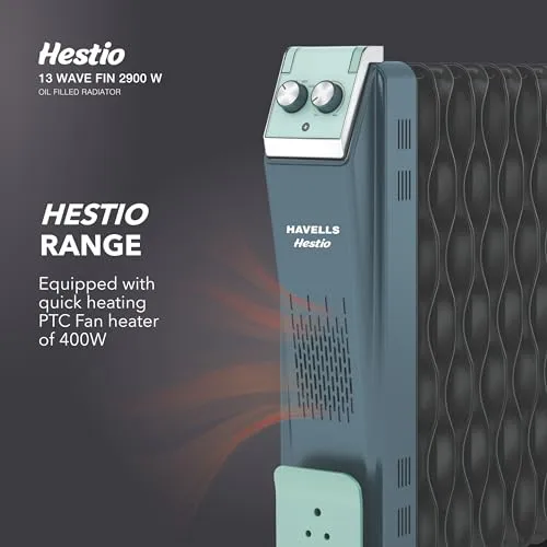 Havells Hestio 13 Wave Fin OFR 2900 Watt with 3 Heat Setting "1000W/1500W/2500W" & PTC Heater 400W (Blue & Black)