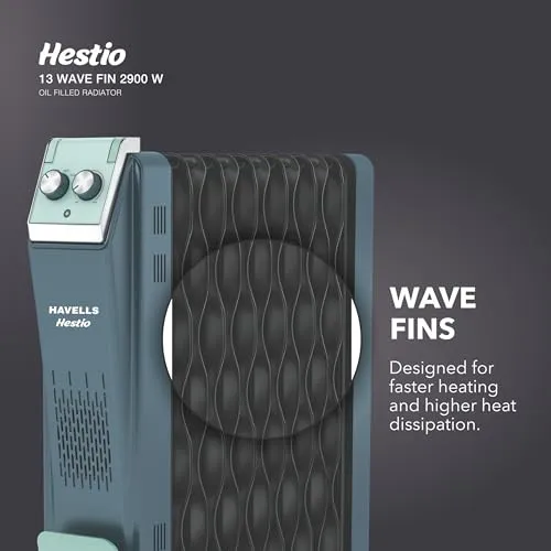 Havells Hestio 13 Wave Fin OFR 2900 Watt with 3 Heat Setting "1000W/1500W/2500W" & PTC Heater 400W (Blue & Black)