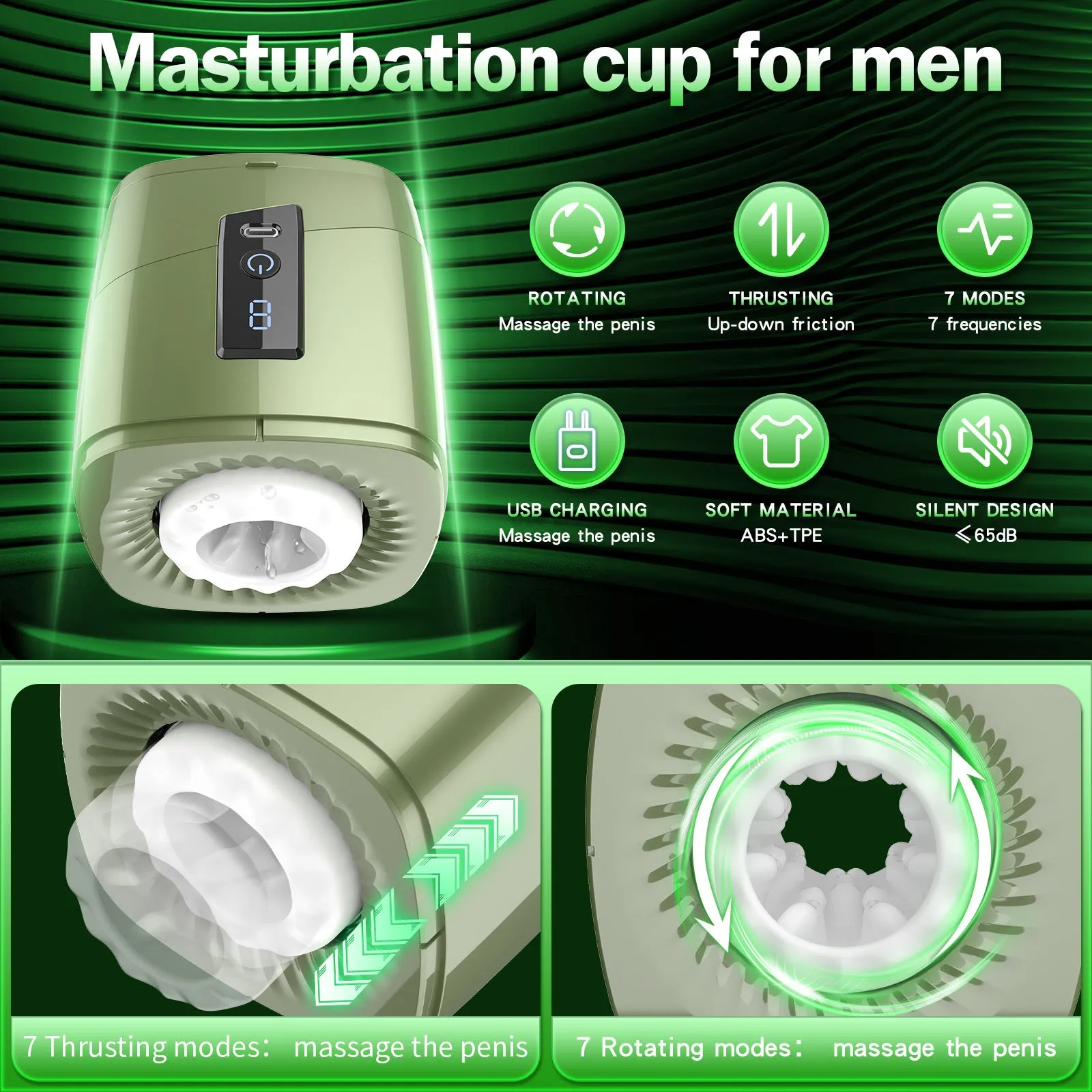 Male Masturbator - Thrusting Rotating Pocket Pussy Masturbation Cup Sex Toy for Men