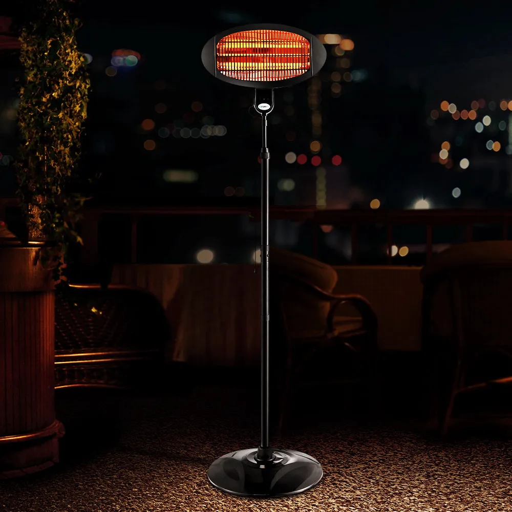 Outdoor Cafe Heater 2000w Electric Portable Patio Strip Heater Light Halogen - Black