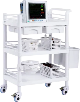 Vevor Lab Cart 3-Tier Mobile Medical Cart 110 Lbs Capacity with 3 Trays and Dual Drawers White New